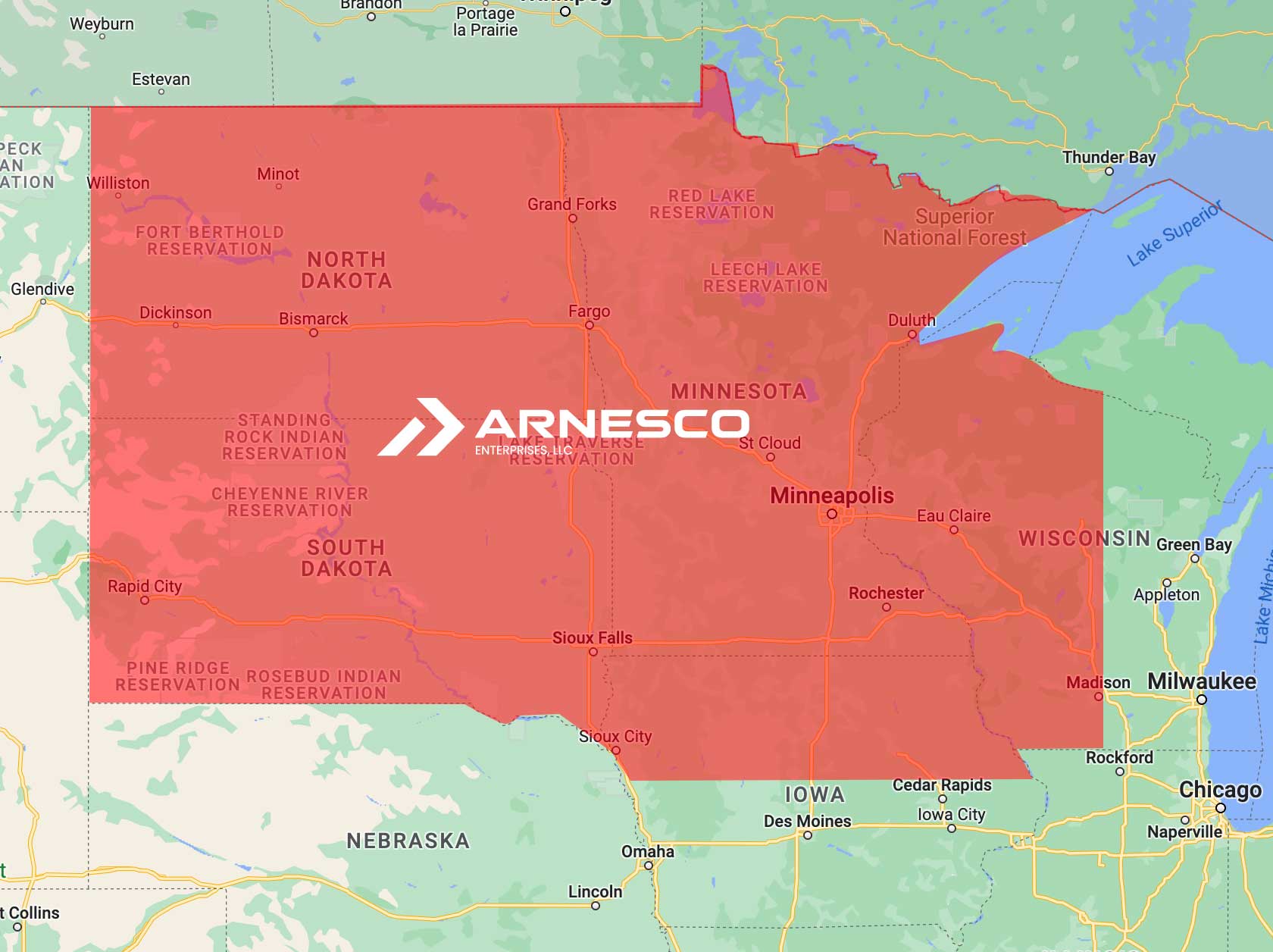 Arnesco Enterprises Coverage Area